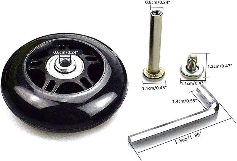Byaning 2 Sets Luggage Suitcase Wheels Replacement,60/64/68/70/75/78mm Inline Outdoor Skate Replacement Wheels,Rubber Swivel Caster Wheels Repair Kits (OD:64 W:18 ID:6 Axles: 30 & 35) - Image 5